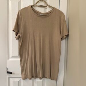 Classic Women's Silk Short Sleeve Crewneck Tee in Tan